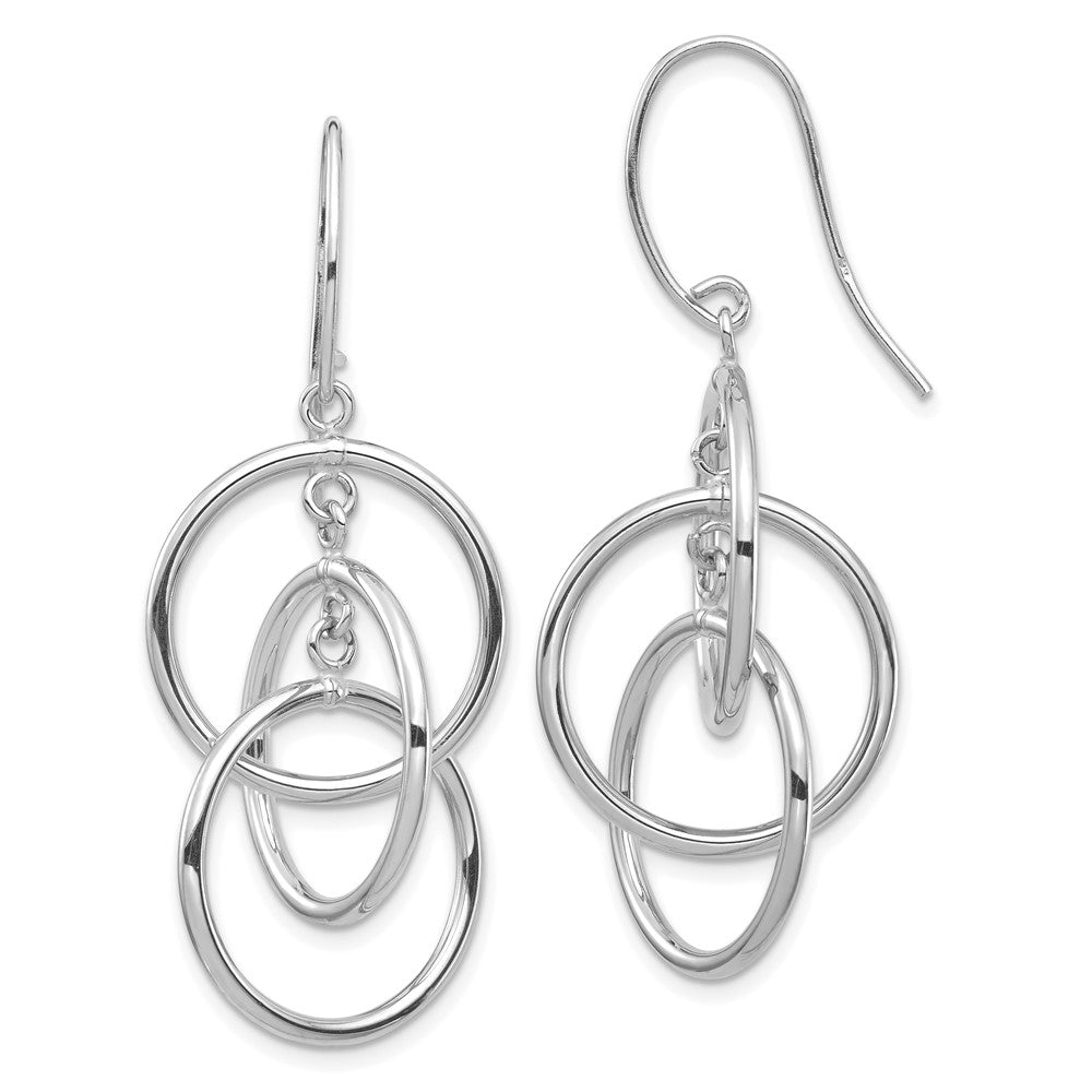 14k White Gold Polished Intertwined Circles Dangle French Hook Earrings