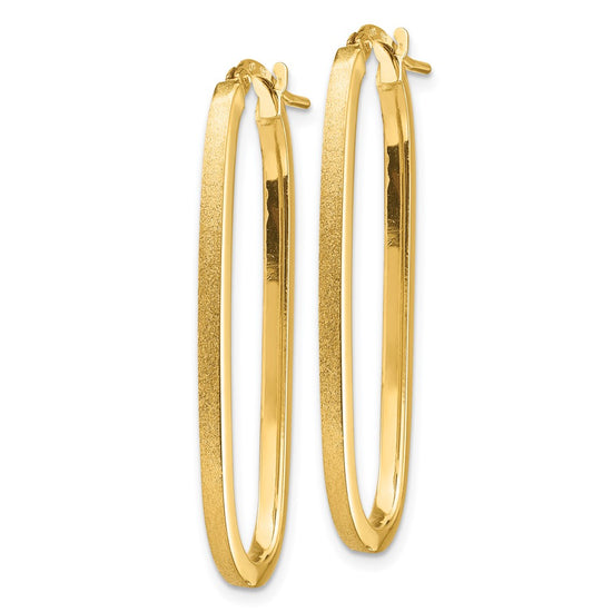 14k 2x37mm Polished and Satin Oval Tube Hoop Earrings