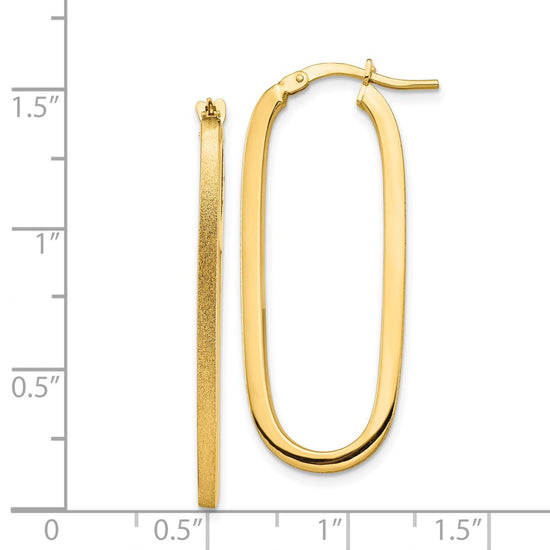 14k 2x37mm Polished and Satin Oval Tube Hoop Earrings