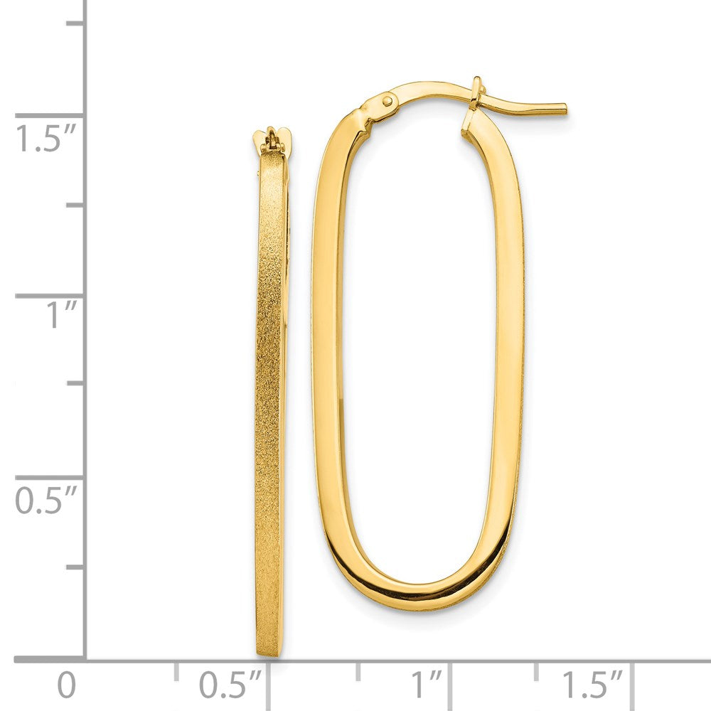 14k 2x37mm Polished and Satin Oval Tube Hoop Earrings