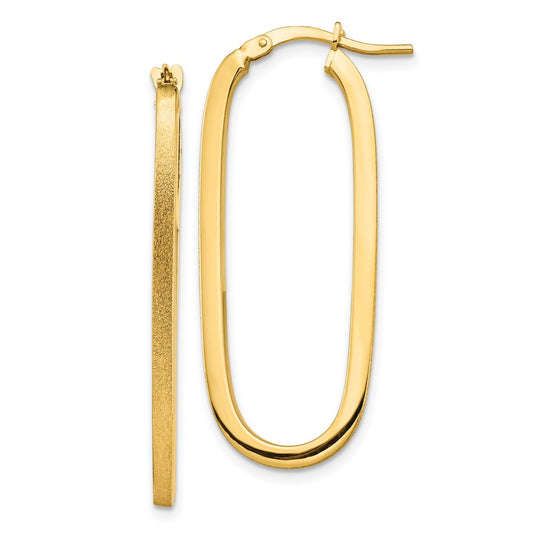 14k 2x37mm Polished and Satin Oval Tube Hoop Earrings