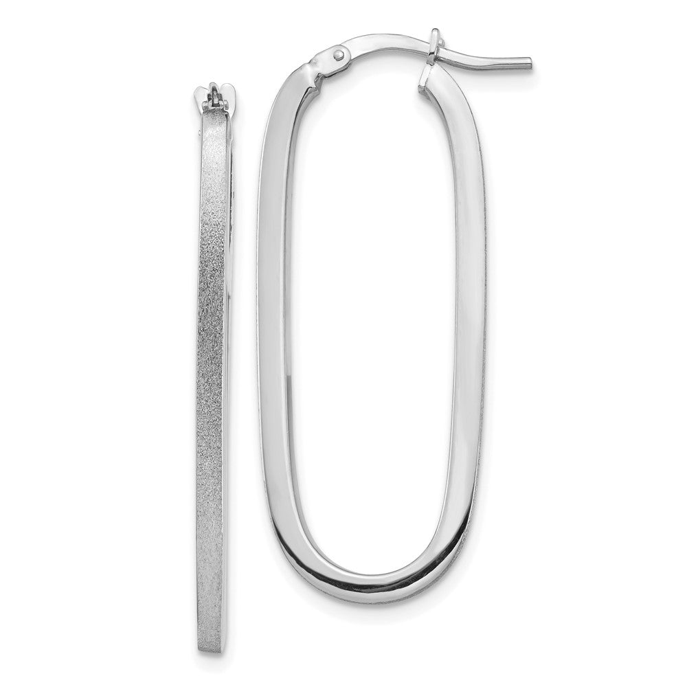 14k White Gold 2x37mm Polished and Satin Oval Tube Hoop Earrings