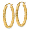 14k Polished & Twisted 3mm Square Tube Oval Hoop Earrings