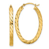 14k Polished & Twisted 3mm Square Tube Oval Hoop Earrings
