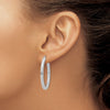 14k White Gold Polished & Twisted 3mm Square Tube Oval Hoop Earrings