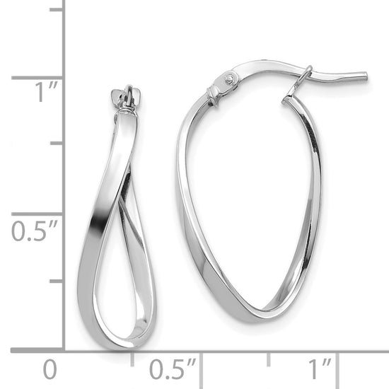 14k White Gold Polished 2mm Wavy Hoop Earrings