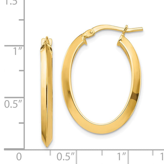 Gold Polished Knife Edge Oval Hoop Earrings
