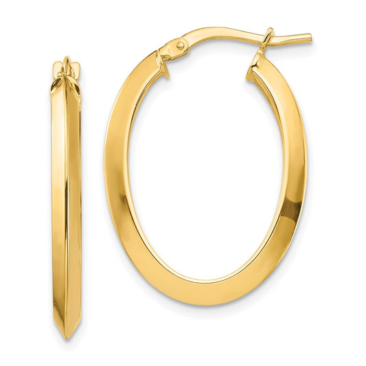 Gold Polished Knife Edge Oval Hoop Earrings