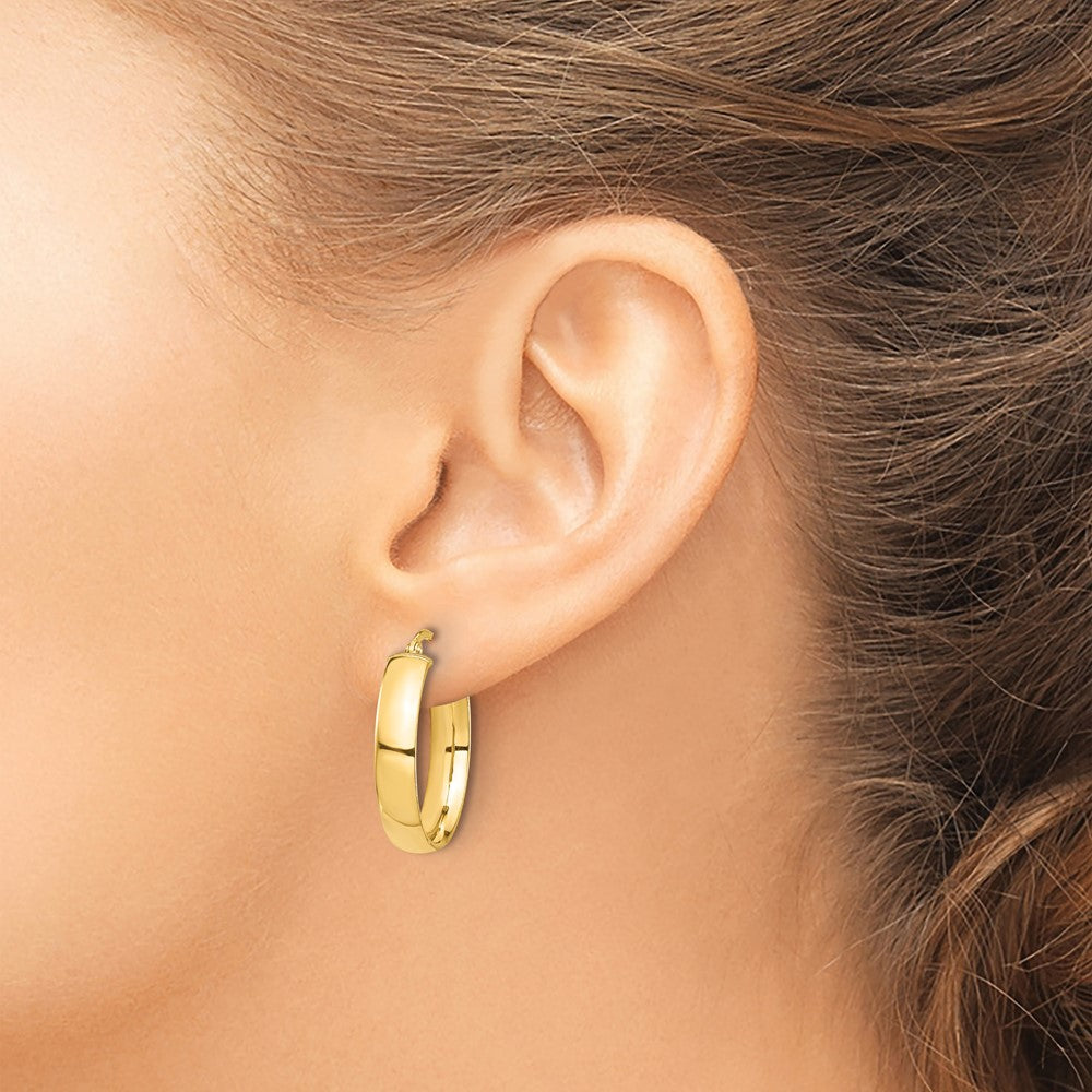 14k 5x26mm High Polished Tube Hoop Earrings