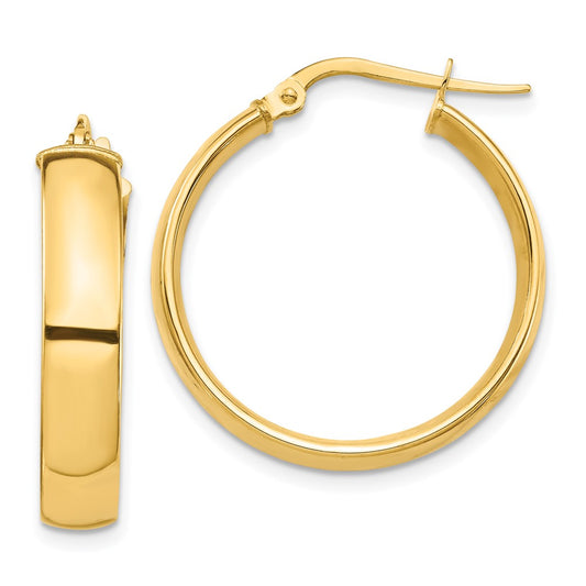 14k 5x26mm High Polished Tube Hoop Earrings
