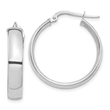 14k White Gold 5x26mm High Polished Tube Hoop Earrings
