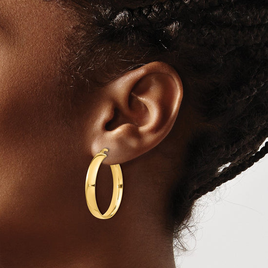 14k 5x30mm High Polished Tube Hoop Earrings