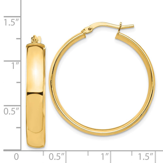 14k 5x30mm High Polished Tube Hoop Earrings