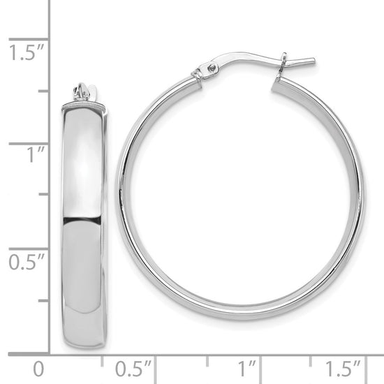 14k White Gold 5x30mm High Polished Tube Hoop Earrings