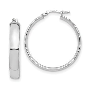14k White Gold 5x30mm High Polished Tube Hoop Earrings