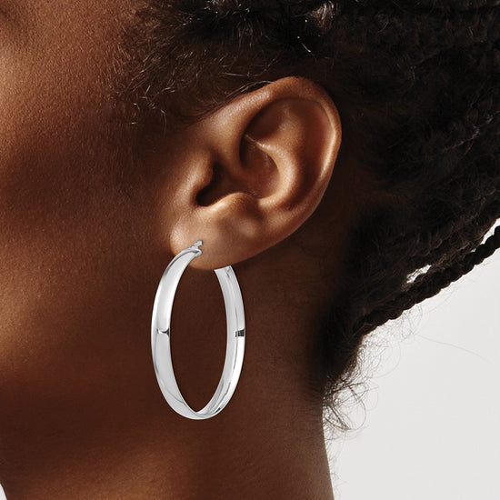 14k White Gold High Polished 5mm Hoop Earrings