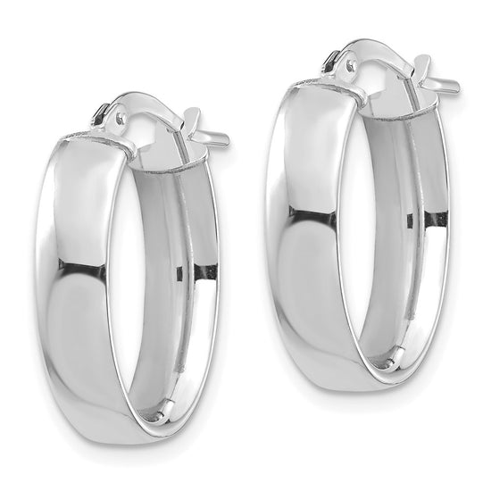 14k White Gold 5x20mm High Polished Oval Tube Hoop Earrings