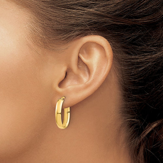 14k 5x25mm High Polished Oval Tube Hoop Earrings