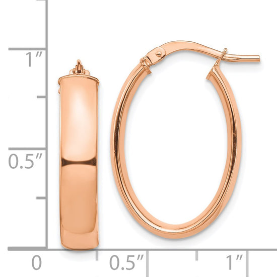 14k Rose Gold 5x25mm High Polished Oval Tube Hoop Earrings