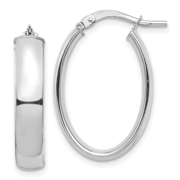 14k White Gold 5x25mm High Polished Oval Tube Hoop Earrings