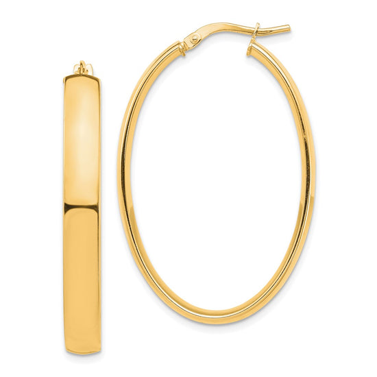 14k 5x40mm High Polished Oval Tube Hoop Earrings