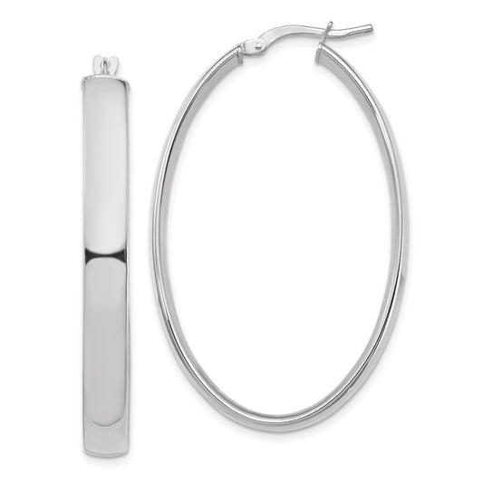 14k White Gold 5x44mm High Polished Oval Tube Hoop Earrings
