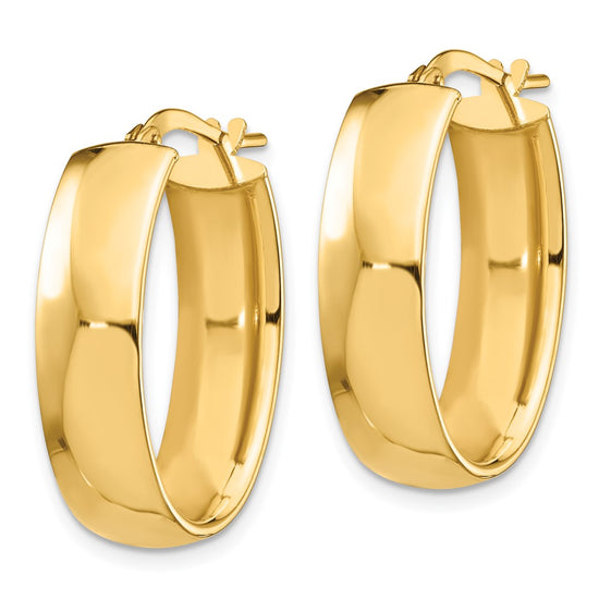 14k 7x24mm High Polished Oval Tube Hoop Earrings