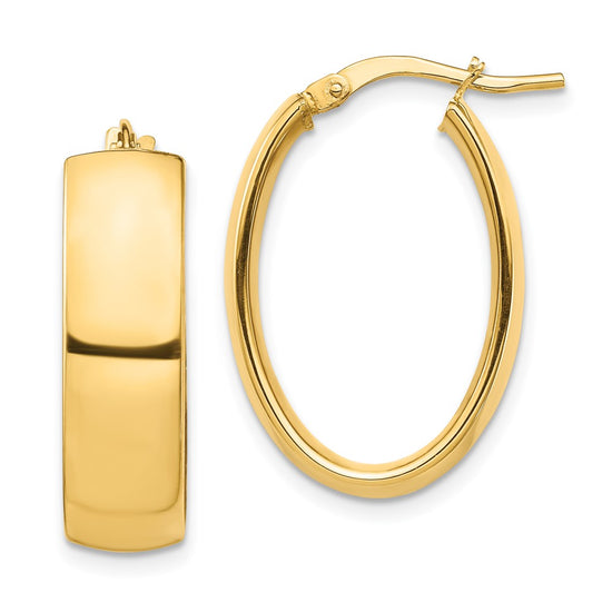 14k 7x24mm High Polished Oval Tube Hoop Earrings