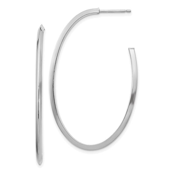 14k White Gold Polished Knife Edge Oval 2mm Post Dangle Earrings