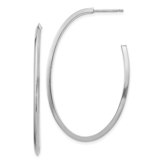 14k White Gold Polished Knife Edge Oval 2mm Post Dangle Earrings