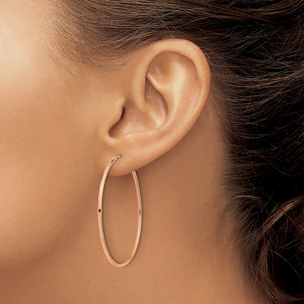 14k Rose Gold 1.5x45mm Polished Endless Tube Hoop Earrings