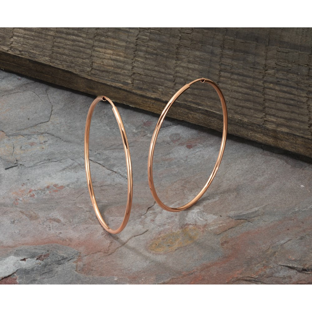 14k Rose Gold 1.5x45mm Polished Endless Tube Hoop Earrings