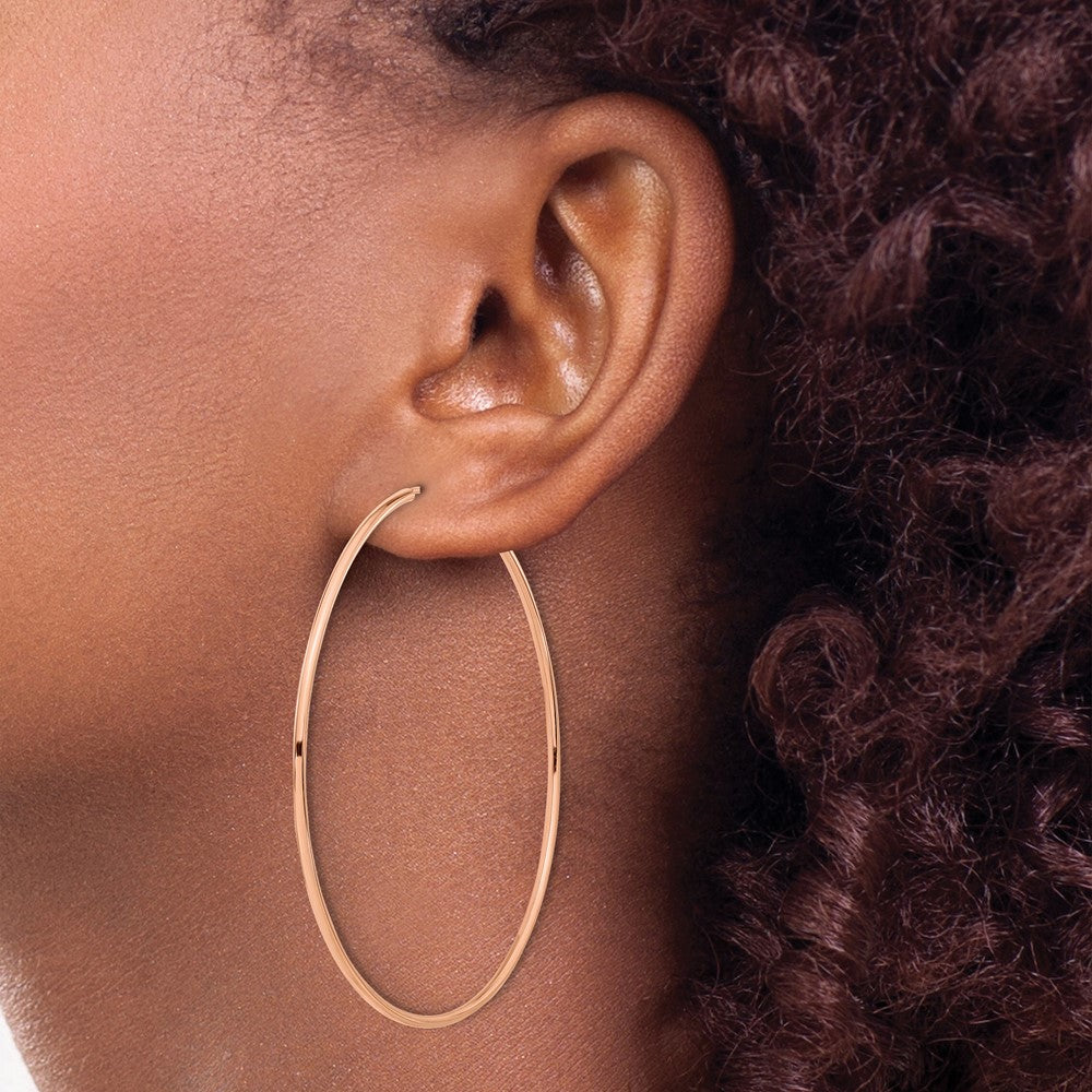 14k Rose Gold 1.5x57mm Polished Endless Tube Hoop Earrings