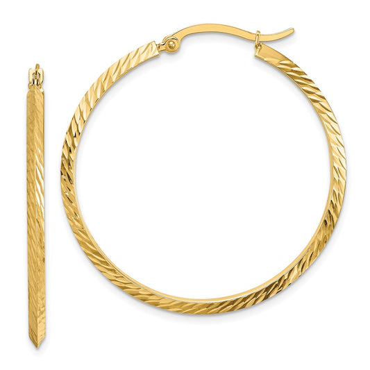 Gold Diamond-cut Knife Edge Hoop Earrings
