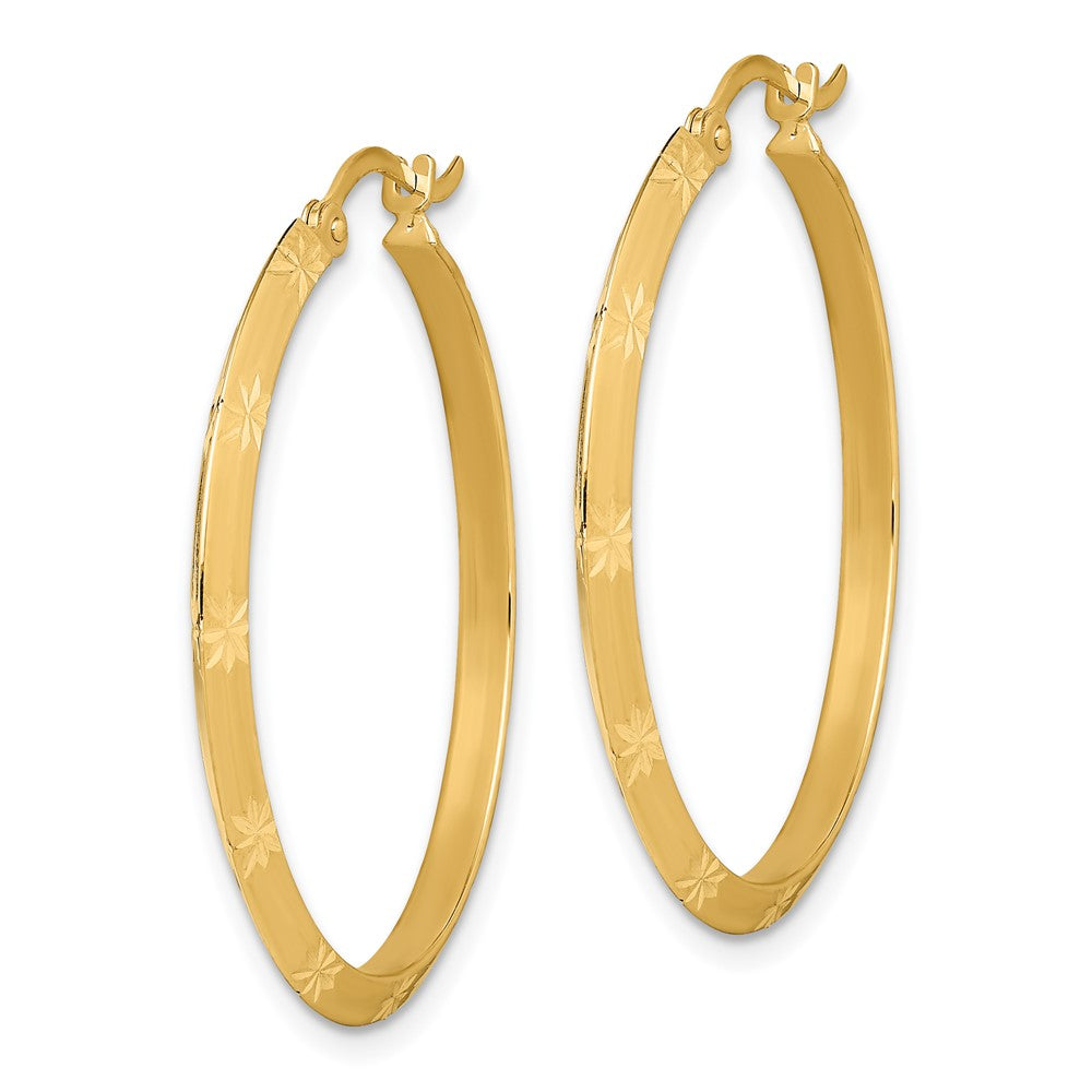 14K 2.00x32mm Polished Diamond-Cut Knife-Edge Tube Hoop Earrings