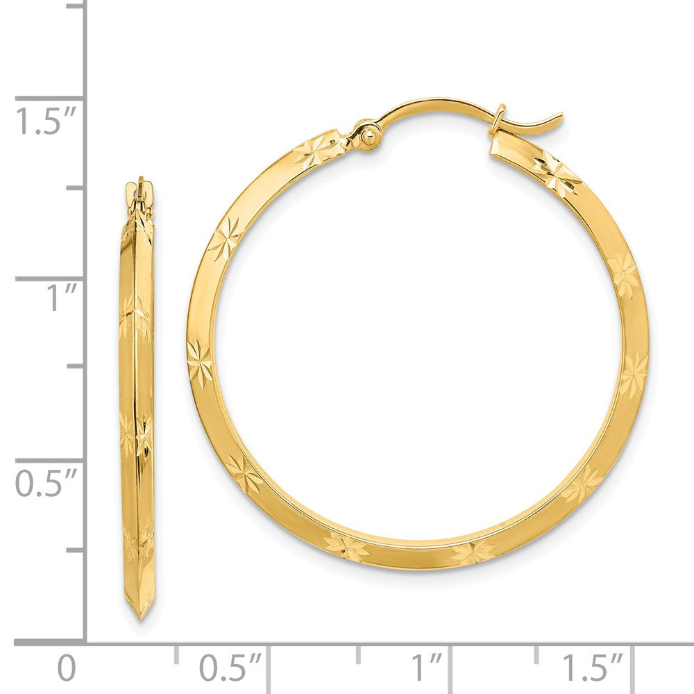 14K 2.00x32mm Polished Diamond-Cut Knife-Edge Tube Hoop Earrings