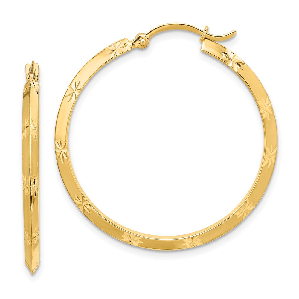 14K 2.00x32mm Polished Diamond-Cut Knife-Edge Tube Hoop Earrings