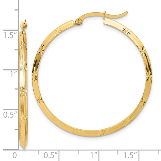 14K 2.00x38mm Polished Diamond-Cut Knife-Edge Tube Hoop Earrings