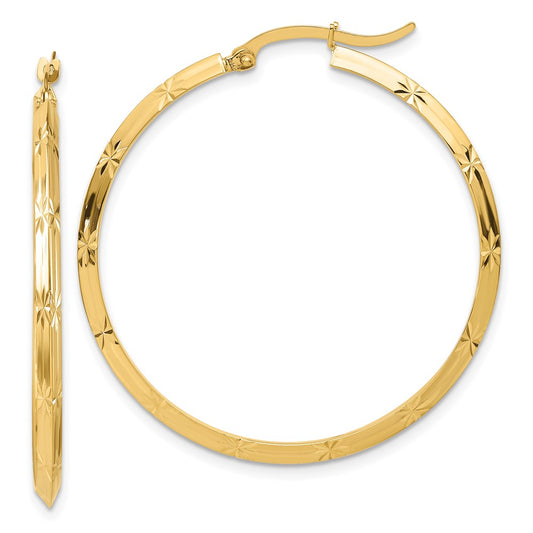 Gold Diamond-cut Knife Edge Hoop Earrings