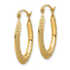 14k 1x25mm Textured Stamped Oval Hoop Earrings