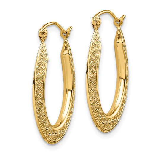 14k 1x25mm Textured Stamped Oval Hoop Earrings