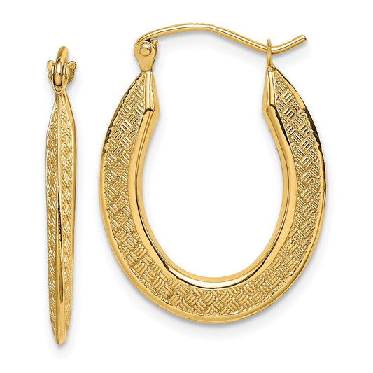 14k 1x25mm Textured Stamped Oval Hoop Earrings