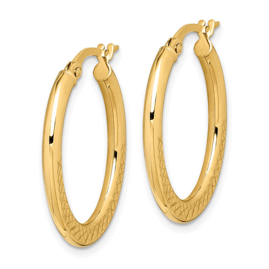 14K 2x25mm Diamond-cut Oval Hoop Earrings
