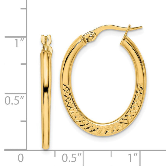 14K 2x25mm Diamond-cut Oval Hoop Earrings