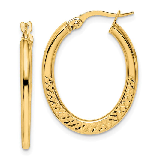 14K 2x25mm Diamond-cut Oval Hoop Earrings