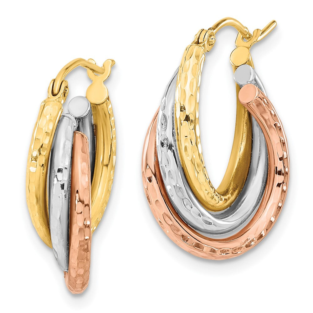Gold Tri-color Diamond-cut Twisted Hoop Earrings