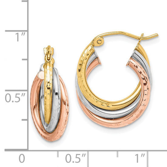 Gold Tri-color Diamond-cut Twisted Hoop Earrings