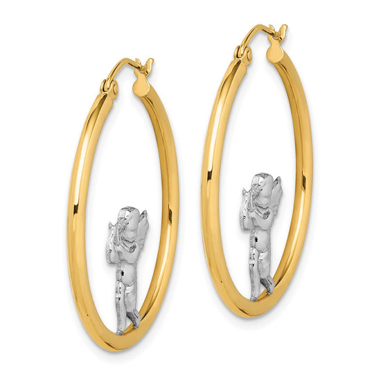 14k with Rhodium Angel Hoop Earrings