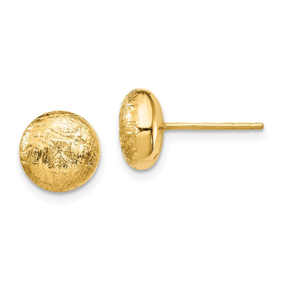 14K 8mm Scratch-Finish Hollow Round Button Post Earrings