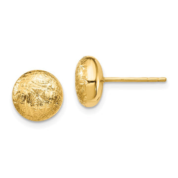 14K 8mm Scratch-Finish Hollow Round Button Post Earrings